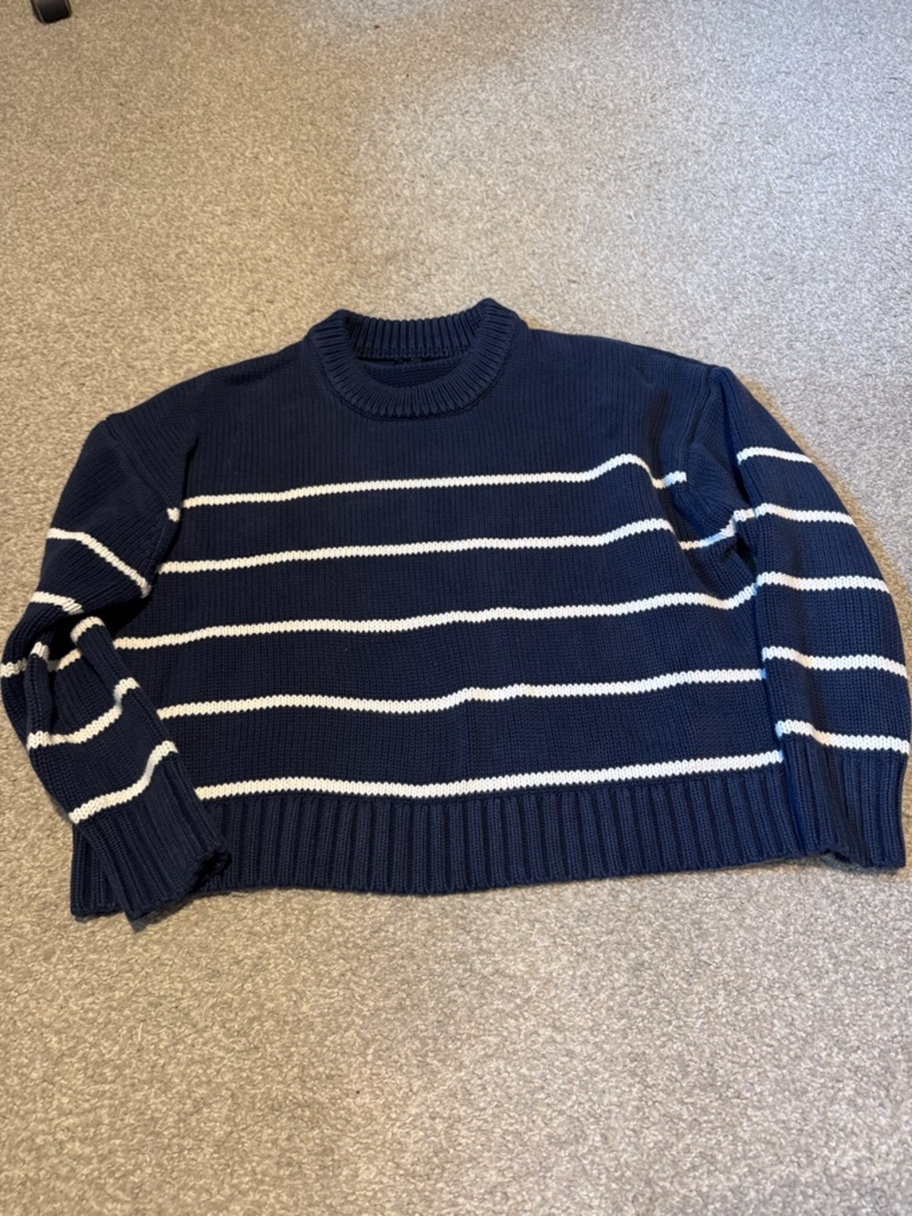 Quince Navy and White Striped Crewneck Sweater 100% Organic Cotton